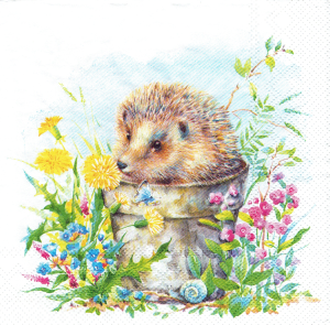 Serwetka decoupage 33x33 cm - jeż, jeżyk, kwiaty