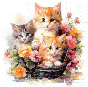 Serwetka decoupage 33x33 cm - koty, kotki, koszyk, kwiaty