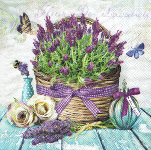 Serwetka decoupage 33x33 cm - lawenda, kwiaty, koszyk, motyle