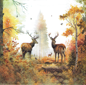 Serwetka decoupage mała 25x25cm - Jelenie, jeleń, las, drzewa