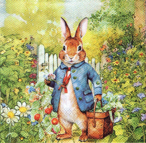 Serwetka decoupage mała 25x25cm - Wielkanoc, zając, kwiaty, ogród