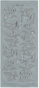 Stickersy, naklejki srebrne 10x23cm - ptaki, gołębie, gołąbki