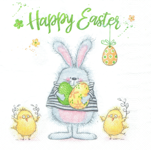 Serwetka decoupage 33x33 cm - Wielkanoc, zając, kurczaki, pisanki