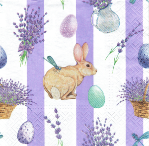 Serwetka decoupage 33x33 cm - Wielkanoc, zając, jajka, kwiaty, lawenda
