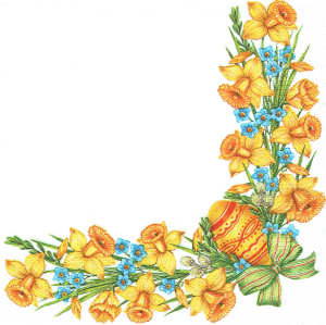 Serwetka decoupage 33x33 cm - Wielkanoc, pisanka, kwiaty, narcyzy 