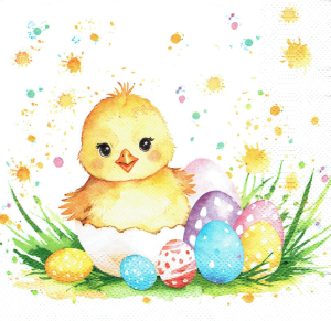 Serwetka decoupage 33x33 cm - Wielkanoc, kurczak, jajka, pisanki