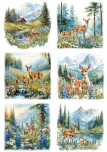 Papier ryżowy A4 Artando do decoupage - sarny, widok, las, góry, kwiaty