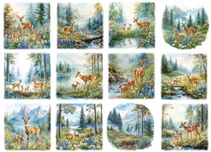 Papier ryżowy A4 Artando do decoupage - sarny, widok, las, góry, kwiaty