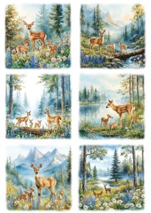 Papier ryżowy A4 Artando do decoupage - sarny, widok, las, góry, kwiaty 