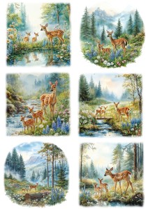 Papier ryżowy A4 Artando do decoupage - sarny, widok, las, góry, kwiaty