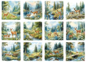 Papier ryżowy A4 Artando do decoupage - sarny, widok, las, góry, kwiaty