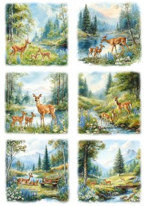 Papier ryżowy A4 Artando do decoupage - sarny, widok, las, góry, kwiaty
