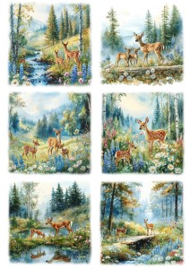Papier ryżowy A4 Artando do decoupage - sarny, widok, las, góry, kwiaty