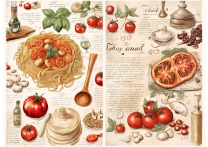 Papier ryżowy A4 Artando do decoupage - warzywa, pomidory, zioła, przyprawy, napisy 