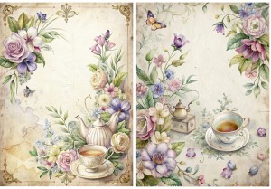 Papier ryżowy A4 Artando do decoupage - kwiaty, filiżanka, imbryk, Vintage 