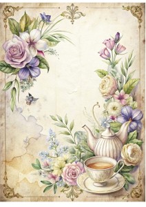 Papier ryżowy A4 Artando do decoupage - kwiaty, filiżanka, imbryk, Vintage