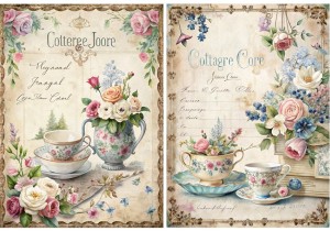 Papier ryżowy A4 Artando do decoupage - kwiaty, róże, filiżanka,  napisy,  Vintage