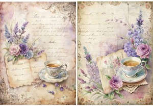 Papier ryżowy A4 Artando do decoupage - kwiaty, filiżanka,  napisy,  Vintage 