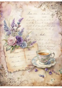 Papier ryżowy A4 Artando do decoupage - kwiaty, filiżanka,  napisy,  Vintage