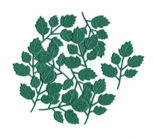 Scrapki papierowe zielone perłowe liście, listki 46mm 10 sztuk