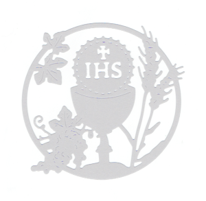 Scrapki papierowe IHS, Komunia, Hostia, kielich, białe - 5 sztuk