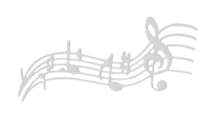 Scrapki papierowe białe perłowe pięciolinia, nuty, klucz - 5 sztuk