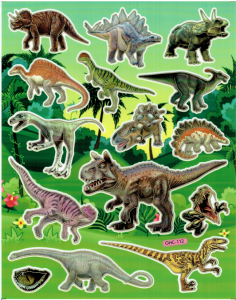 Naklejki foliowe płaskie 20x25cm arkusz - zwierzęta, dinozaury