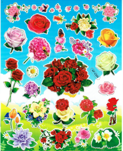 Naklejki foliowe płaskie 20x25cm arkusz - kwiaty, kwiatki, róże