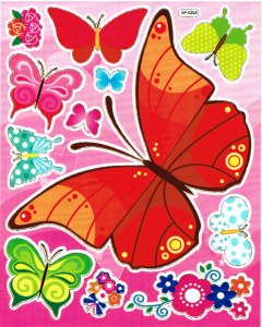 Naklejki foliowe płaskie 20x25cm arkusz - motyle, motylki, kwiaty