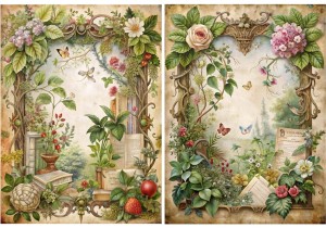 Papier ryżowy A4 Artando do decoupage - ogród, kwiaty, rośliny, zioła, napisy, Vintage