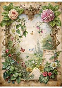 Papier ryżowy A4 Artando do decoupage - ogród, kwiaty, rośliny, zioła, napisy, Vintage