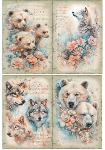 Papier ryżowy A4 Artando do decoupage - zwierzęta, wilki, niedźwiedzie, kwiaty, nuty