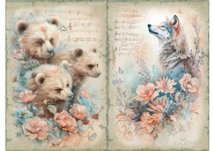 Papier ryżowy A4 Artando do decoupage - zwierzęta, wilki, niedźwiedzie, kwiaty, nuty 