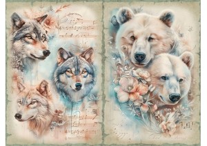 Papier ryżowy A4 Artando do decoupage - zwierzęta, wilki, niedźwiedzie, kwiaty, nuty 