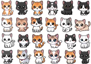 Naklejki, stickersy papierowe 24 sztuki - koty, kotki