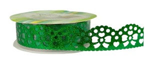 Koronka samoprzylepna metaliczna kokardki 1m - zielona