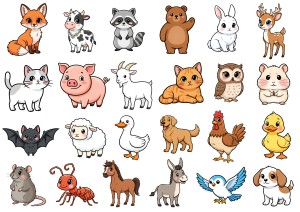 Naklejki, stickersy papierowe 23 sztuki - zwierzęta, ptaki, domowe i leśne