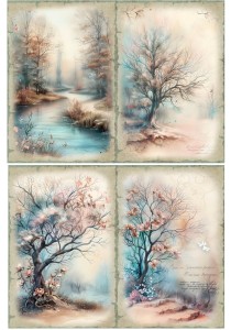 Papier ryżowy A4 Artando do decoupage - widok, pejzaż, drzewa, rzeka