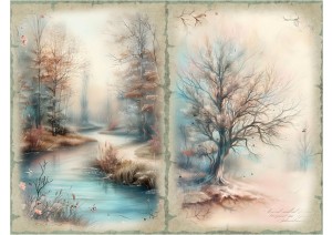 Papier ryżowy A4 Artando do decoupage - widok, pejzaż, drzewa, rzeka 