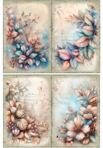 Papier ryżowy A4 Artando do decoupage - liście, kwiaty, orzechy, napisy