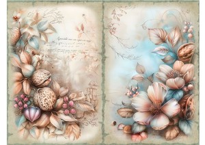 Papier ryżowy A4 Artando do decoupage - liście, kwiaty, orzechy, napisy