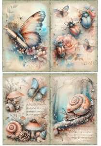 Papier ryżowy A4 Artando do decoupage - owady, motyle, żuki, ślimaki,  grzyby, kwiaty, nuty