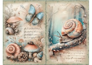Papier ryżowy A4 Artando do decoupage - owady, motyle, żuki, ślimaki, grzyby, kwiaty, nuty