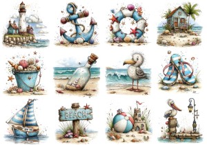 Papier ryżowy A4 Artando do decoupage - morze, plaża, muszle