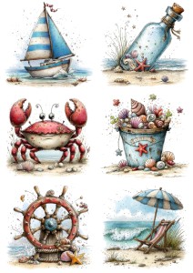 Papier ryżowy A4 Artando do decoupage - morze, plaża, muszle