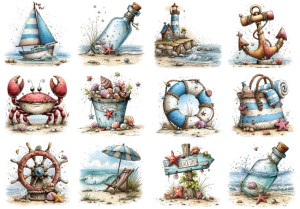 Papier ryżowy A4 Artando do decoupage - morze, plaża, muszle