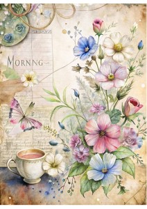Papier ryżowy A4 Artando do decoupage - kwiaty, filiżanka, zeszyt, napisy, Vintage