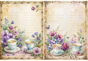 Papier ryżowy A4 Artando do decoupage - kwiaty, filiżanka,  zeszyt, napisy, Vintage (1)