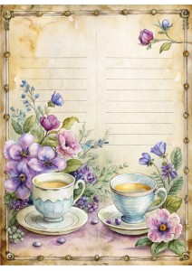 Papier ryżowy A4 Artando do decoupage - kwiaty, filiżanki,  zeszyt, Vintage