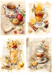 Papier ryżowy A4 Artando do decoupage - filiżanki, owoce, cytryny, napisy, kwiaty
